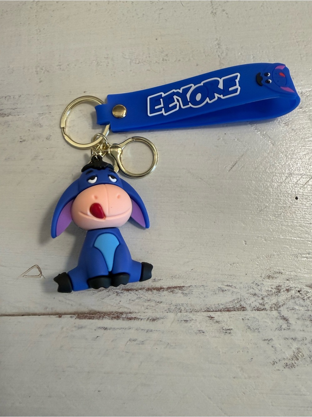 Disney Eeyore Rubber Keychain Blue Donkey Wrist Strap Key Ring Pooh